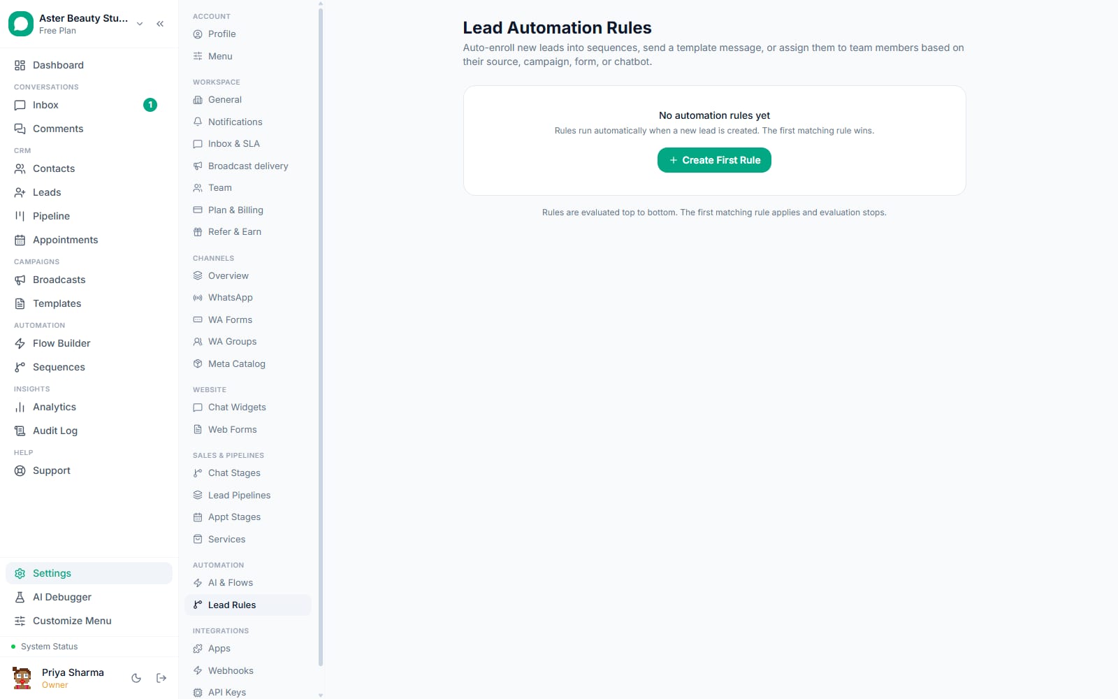 Lead automation rules settings in VGraple CRM