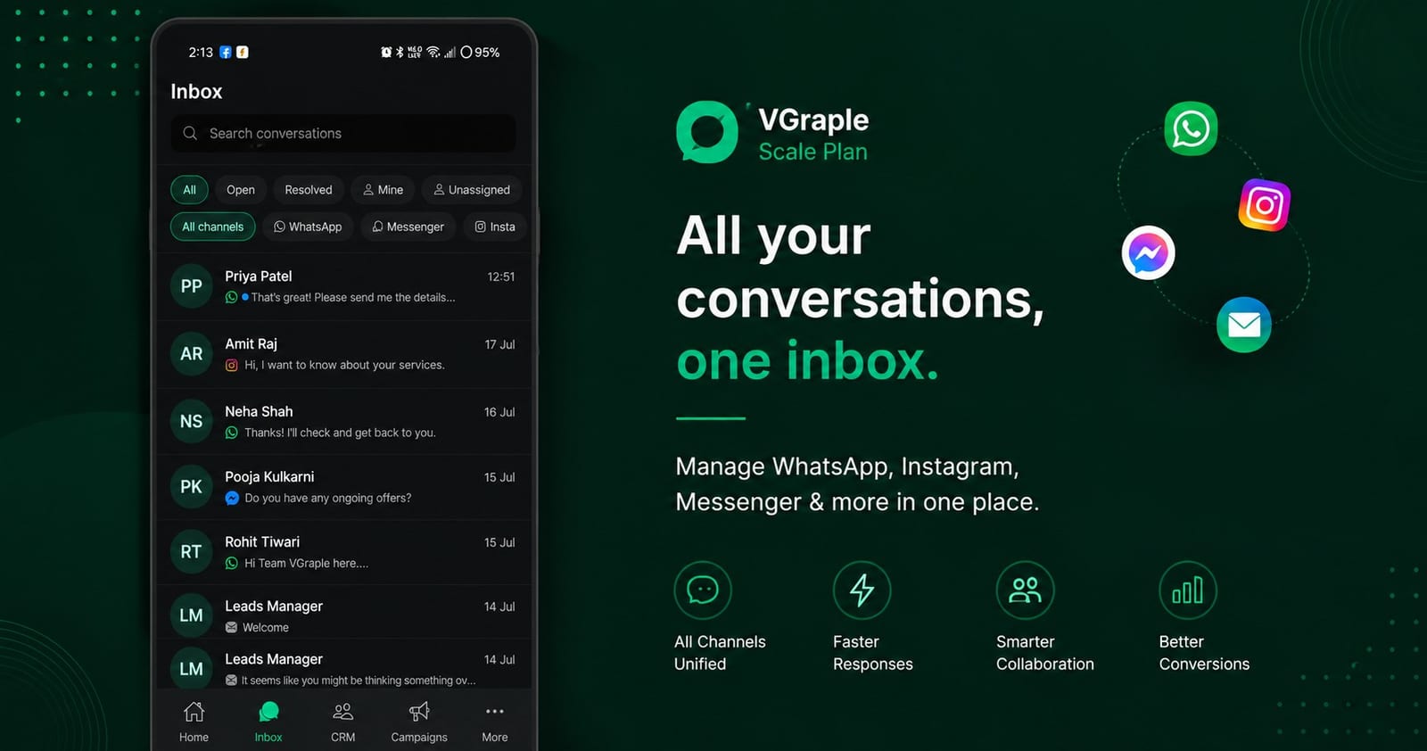 VGraple CRM Android app inbox